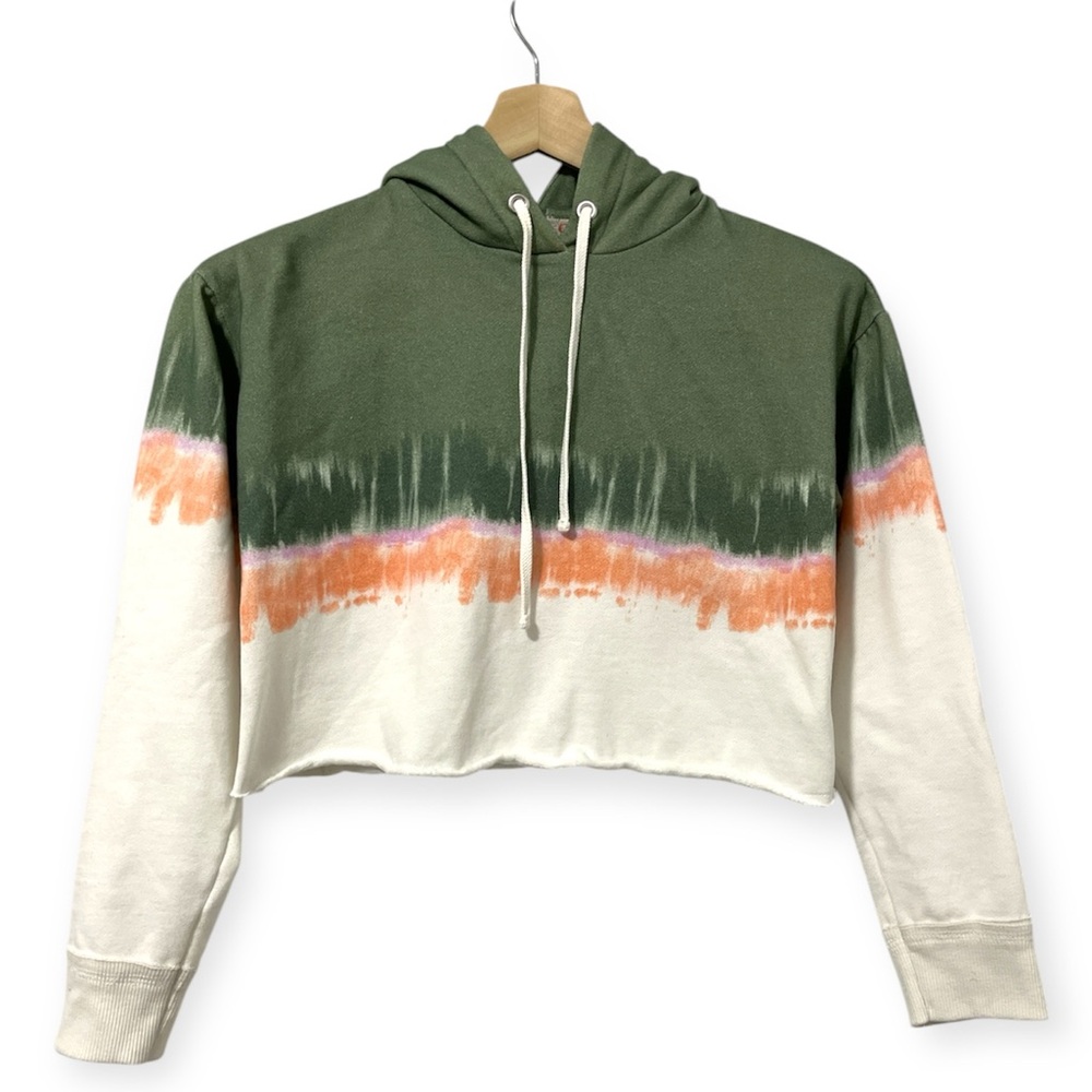 GB Green Pink Peach White Tie-Dye Cropped Hoodie Size Small S